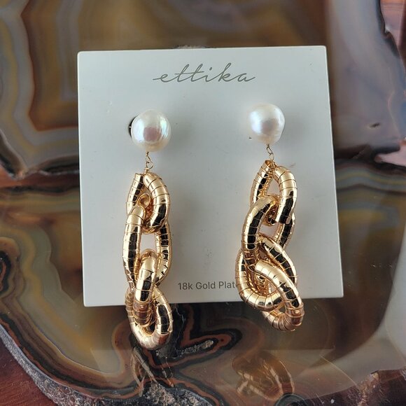 Ettika Liquid Gold-Plated Cultured Freshwater Pearl 18K Gold-Plated Drop Earring - Picture 1 of 5